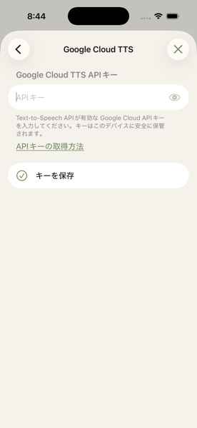 Google Cloud TTSのセットアップ画面